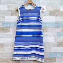 Hutch Design Textured Fringe Striped Sheath Dress Blue White Lined Womens Small - £78.38 GBP