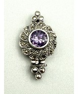 Vintage Sterling Silver Amethyst Marcasite Box Clasp Replacement 6.7g - $44.99