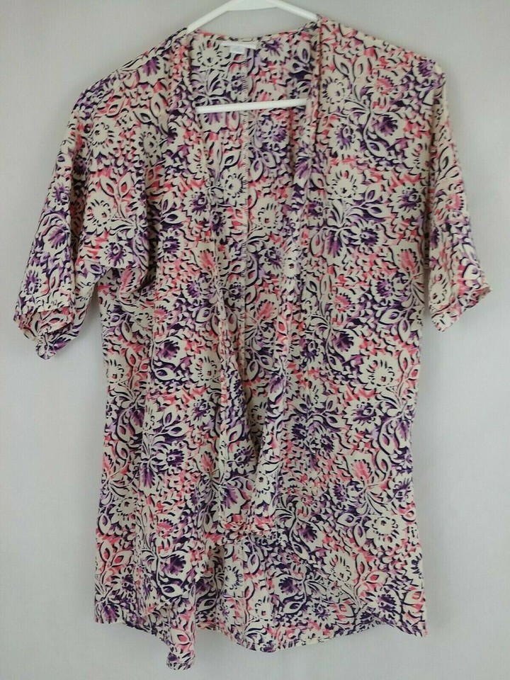 Lularoe Open Front Pink, Purple, &amp; White Sheer Floral Kimono Shawl Size 3 - $12.86
