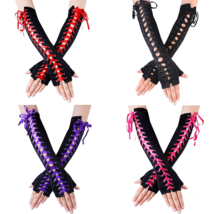 Women&#39;s Sexy Elbow Length Fingerless Lace Up Arm Warmer Long Lace Punk G... - £6.99 GBP+
