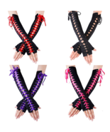 Women&#39;s Sexy Elbow Length Fingerless Lace Up Arm Warmer Long Lace Punk G... - $8.89+