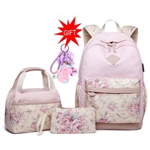 Waterproof Canvas School Bags For Girls Bookbag Girls Backpack Set Floral School - £58.74 GBP