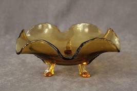 Vintage Art Glass FOSTORIA Amber Three Footed Nut Candy Bowl 7&quot; Wide - £14.88 GBP