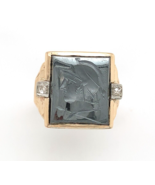 10k Yellow Gold Men&#39;s Hematite Intaglio Ring Roman Warrior Size 6.5 (#J6... - $702.74 CAD