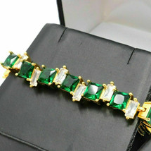 12Ct Princess Cut Lab Created Green Emerald Tennis Bracelet 14K Yellow Gold Over - £152.14 GBP