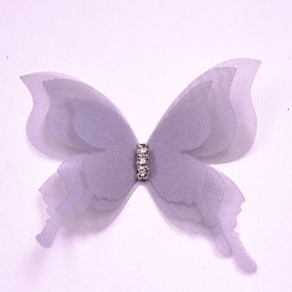 Fashion 3D Organza Butterfly Rhinestone Handmade Craft Clip Earrings -20... - $3.26
