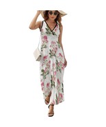 Mondxflaur Rose Red Summer Dresses for Women V-neck Sleeveless Long Dress - $49.37 CAD+