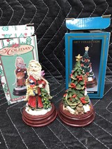 2 Christmas Resin Figurines Decorations Santa And Tree 4” Wood Base - £3.92 GBP