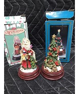 2 Christmas Resin Figurines Decorations Santa And Tree 4” Wood Base - £3.91 GBP