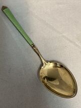 Green Guilloche Enamel Gold Wash Sterling 4” Demitasse Spoon - $42.52