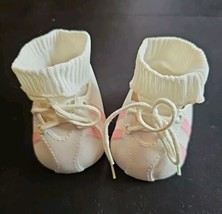 Vintage Cabbage Patch Doll Tennis Shoes w Socks White Pink Stripe Hong Kong - £19.41 GBP