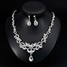 Female White Crystal Jewelry Set Charm Silver Color Wedding Dangle Earrings For  - £17.92 GBP
