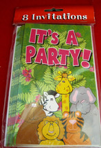 It&#39;s A Party Animals 8 Invitations &amp; Envelopes New Birthday Lion Tiger Greens - £6.34 GBP