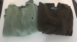 (Lot of 2) Ralph Lauren Sweaters Lambs Wool Italian Yarn Khaki &amp; Brown M... - £33.41 GBP