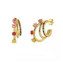 Gold Filled Silver Color Earcuffs Rainbow Zircon Stud Earrings For Women Drop Ho - £10.73 GBP