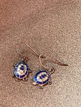 Dainty Blue &amp; Green Enamel Sea TURTLE Silver Dangle Earrings for Pierced Ears – - £10.37 GBP