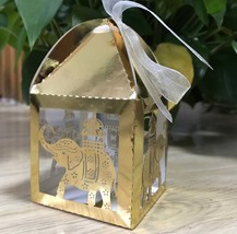 100pcs metallic gold elephant Gift boxes,6*6*9.5cm Laser Cut Wedding Fav... - $34.00+