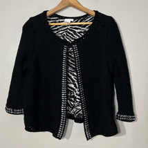 Chicos 2 Large Black Chunky Knit Cardigan with Silver Metal Embroidery - £15.54 GBP