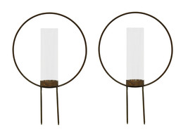 Zeckos Set of 2 Rust Color Metal Hoop Outdoor Ground Candleholders 12 inch - £21.97 GBP