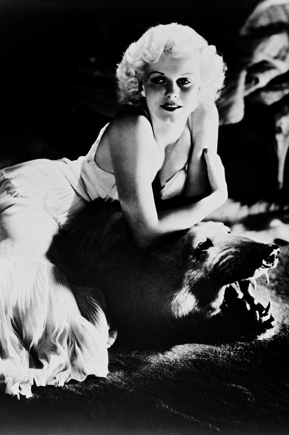 Jean Harlow classic pose on tiger rug 18x24 Poster - $23.99