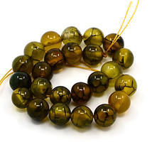 Dragon Vein Agate Beads Authentic Gemstones Tan Golden Veined 8mm - £6.60 GBP