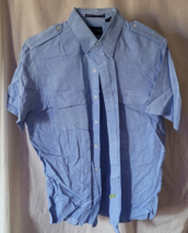 Men's Arrow Sportswear Shirt L Button-Up Short Sleeve 100% Cotton Blue S... - $14.99