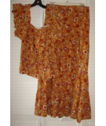 Luna Moon L Maxi Skirt and Top Outfit Orange Floral Print Ruffle Trim NWT - £25.57 GBP