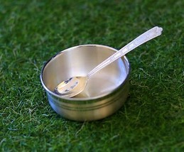 999 pure sterling silver handmade silver bowl and spoon set, silver has antibact - £332.36 GBP