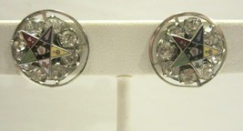 ORDER OF EASTERN STAR Screw Back Earrings Rhinestone Enamel Rhinestone V... - £8.96 GBP