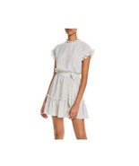 Aqua Womens L White Black Polka Dot Mock Neck Ruffle Sleeve Mini Dress N... - $59.14 CAD