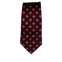 Vintage 90s Chaps Ralph Lauren Silk Tie Made in USA Geometric Burgundy S... - $26.60
