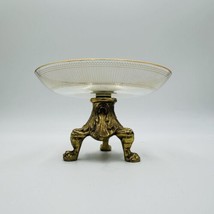 Hollywood Regency Footed Brass Glass Dish Compote Gilded Vintage - $79.48