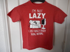 Boys Graphic T Shirt Size X-SMALL 4/5 I&#39;m Not Lazy I Just Really Enjoy Doing - £5.58 GBP