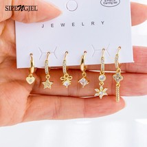 SIPENGJEL 6 Pcs Heart Star Dangle Hoop Earrings Set For Women Korea Small Hoop E - £8.14 GBP