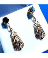Sapphire Diamond Deco Earrings Gatsby era Vintage Filigree Dangles 14k Gold - $2,312.58 CAD