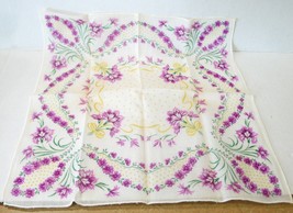 Vintage Purple Flower Chain Springtime Bouquet  Ladies Hankie no label Good - £6.32 GBP