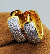 Men&#39;s 1/5ct Round Moissanire Huggie Hoop Earrings 14K Yellow Gold Plated Silver - £72.55 GBP