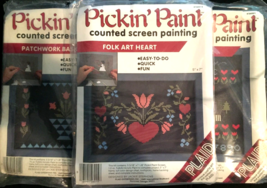 Lot of 3 Crafts Pickin&#39; Paint counted screen painting New in Package - £6.07 GBP