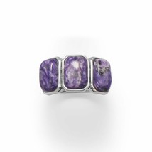 925 Sterling Silver Over Violet Charoite Rectangle Three Stones Anniversary Ring - £109.93 GBP