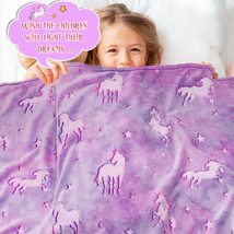 BORORO Unicorn Gifts Purple Glow in The Dark Blanket for Kids Unicorns Toys for  - £15.93 GBP