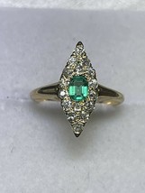 Art Nouveau (ca. 1900) Natural Emerald Diamond Marquise Shaped Ring (Size 4 1/4) - £763.27 GBP