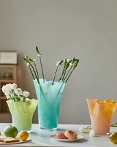 Handblown Wavy Whimsical Glass Vase - Unique Table Centerpiece - $125.89+