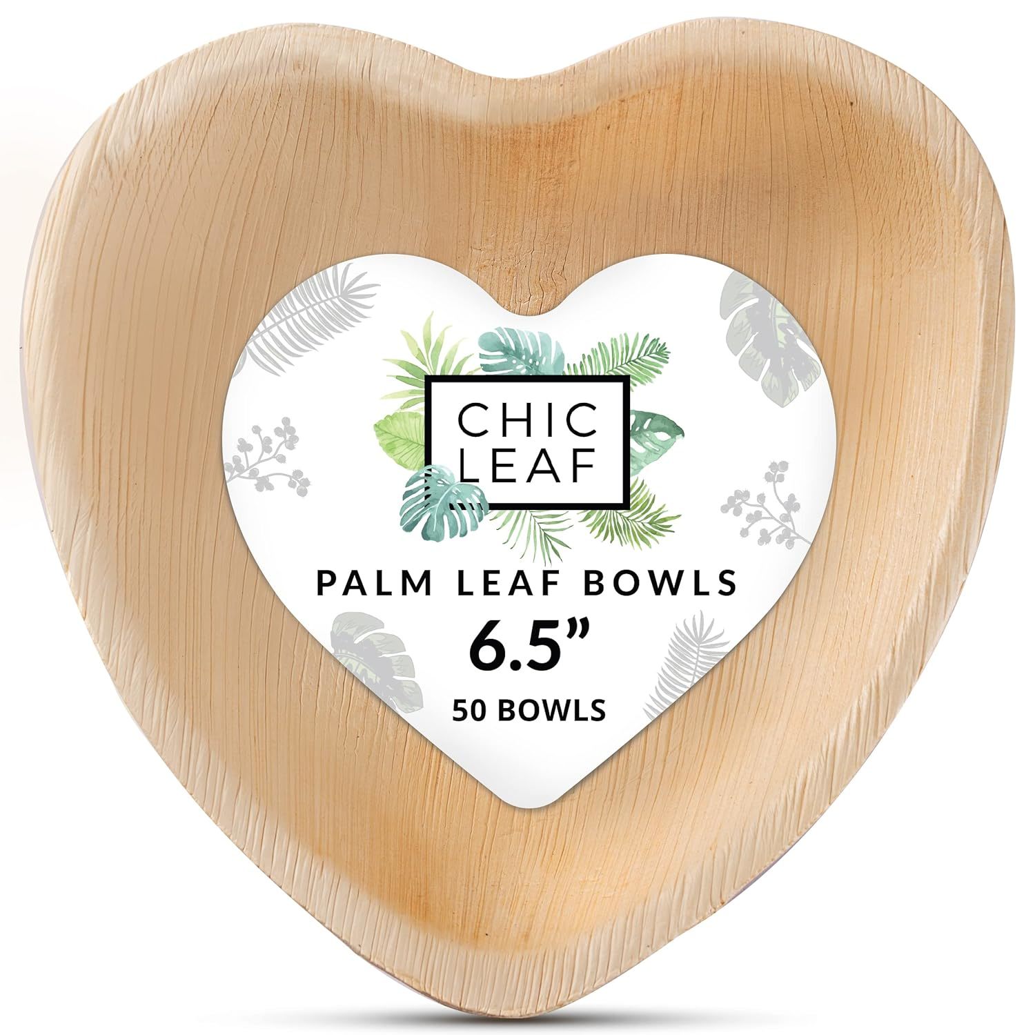 Palm Leaf Bowls Disposable Bamboo Heart Shaped Bowls 6.5 Inch Heart Dish (50 Hea