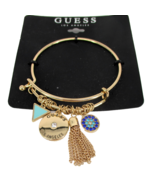 GUESS Jeans Blue Rhinestones  Bangle  Bracelet Logo  Gold  Tone Charms NWT - $22.99 CAD