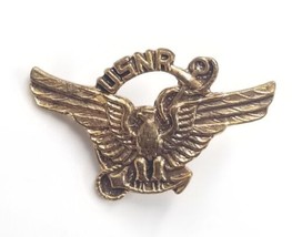 Vintage USNR Navy Reserve Eagle Gold Tone Military Lapel Pin Badge Screw Back - £7.46 GBP