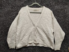 LL Bean Cardigan Knit Sweater Womens Large White USA Made V Neck - £37.14 GBP