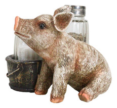 Rustic Barn Porky Pig With Farm Bucket Salt Pepper Shakers Holder Figurine - £19.74 GBP