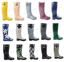 New Womens Flat Wellies\ Mid Calf Rubber Rain &amp; Snow Boots Rain Boots, S... - $13.70+