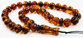 Genuine Amber Islamic Prayer 33 beads Tasbih Misbaha Kehribar Tasbeeh pressed - £54.60 GBP