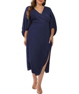Womens Plus Size 1X Maxi Dress V Neck Puff Sleeve Slit Wrap Long Dress - $39.77 CAD